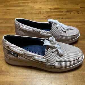 Striped Women's Flats by island surf - Tan and White